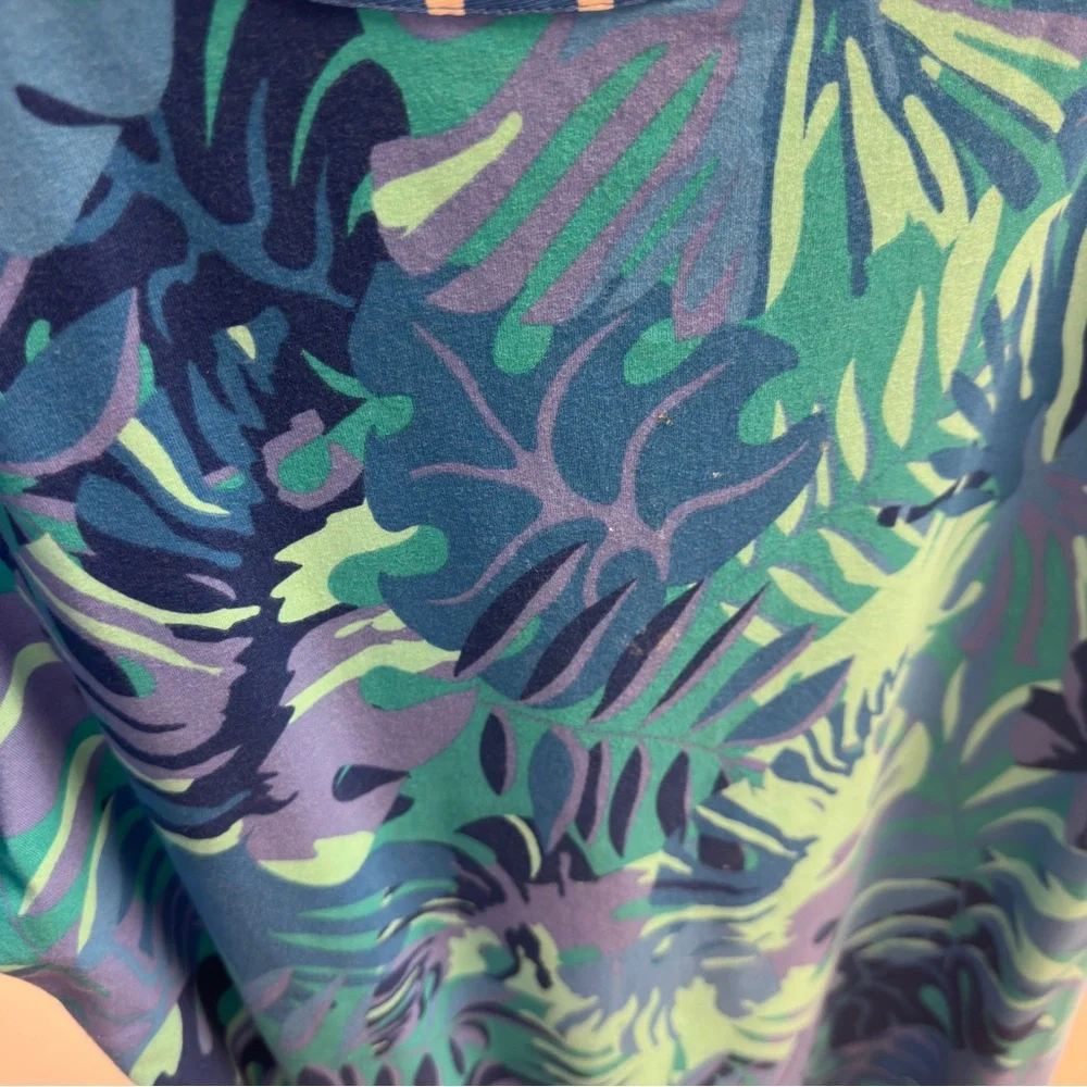 Chico’s Size 3 Blue Green Tropical Leaf Print Short Sleeve Shift Dress - Picture 8 of 13